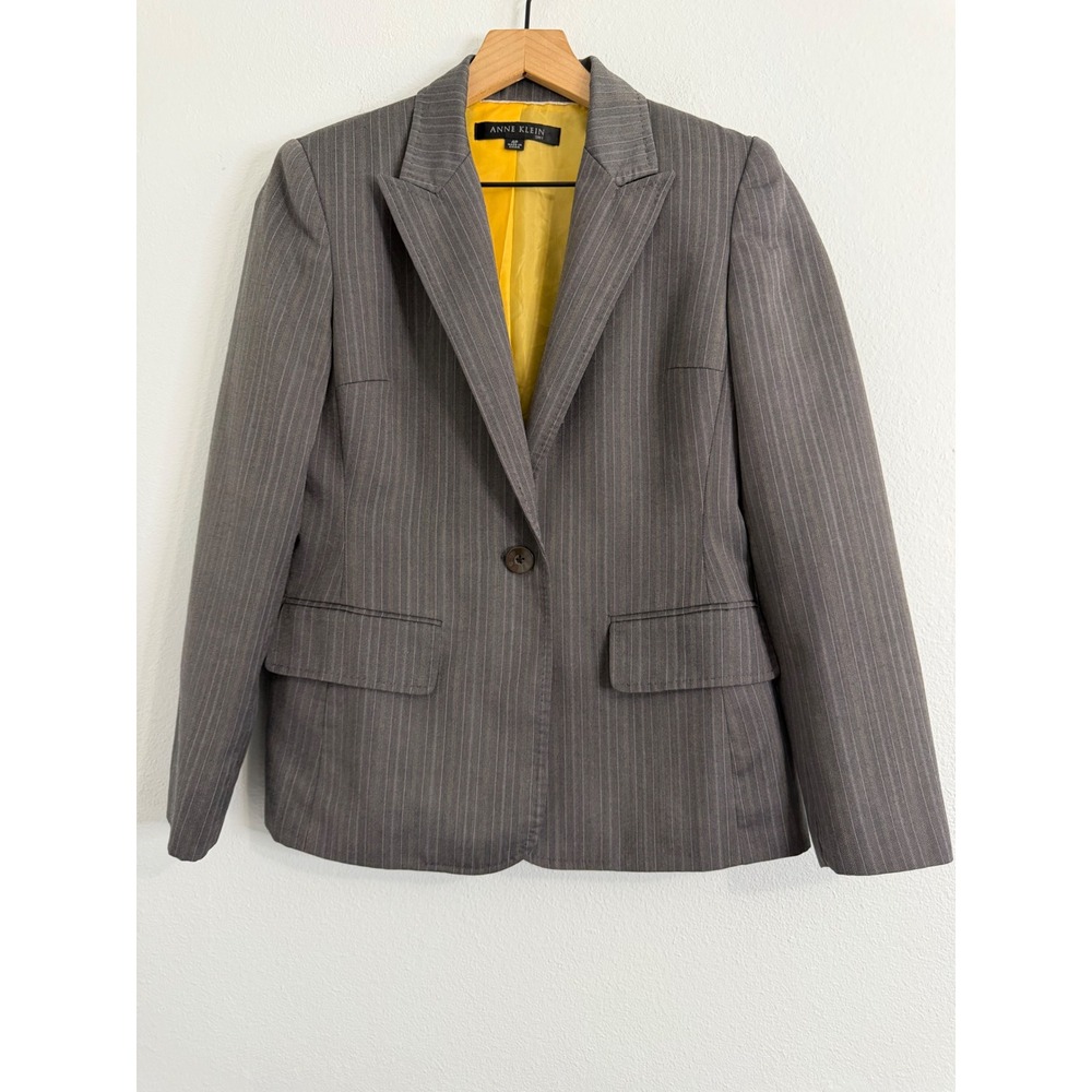 Vintage Anne Klein - Wool Blend Blazer Grey and Mustard Yellow Size‎ 4 Petite